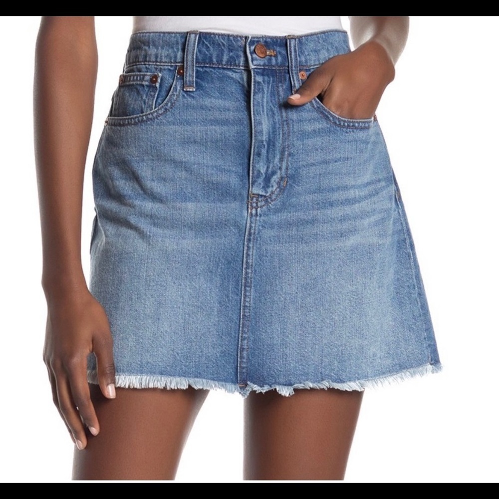 Madewell mccaren denim frayed hem mini skirt